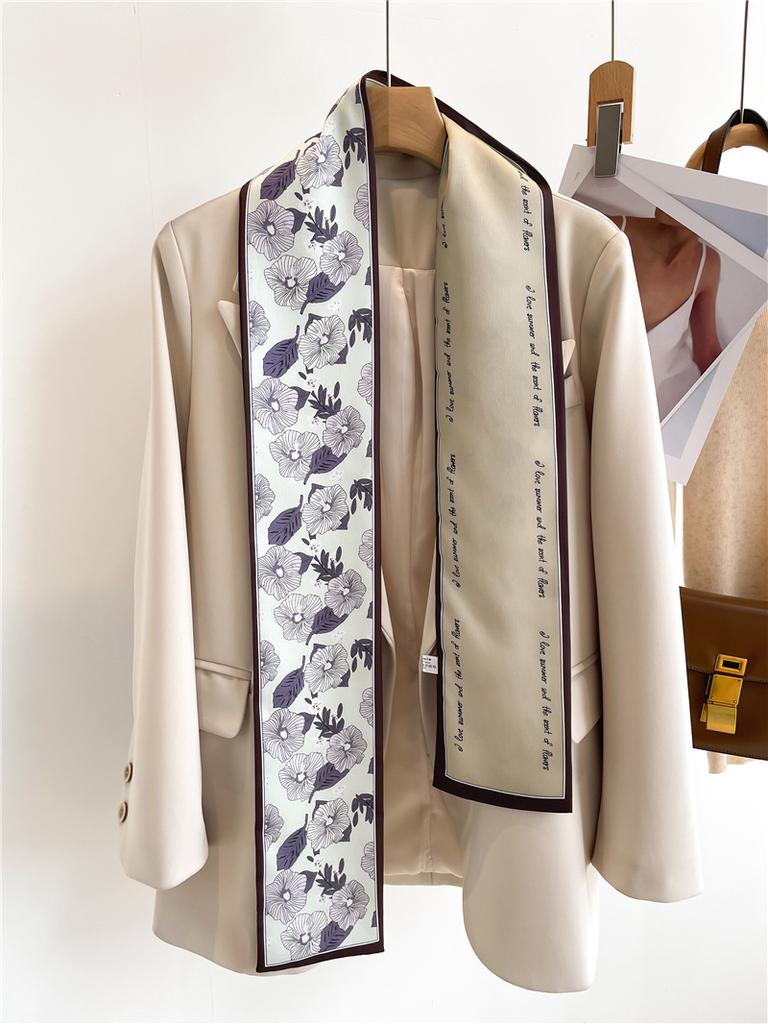Tassel-decorated Suit Necktie Belt Small Strip Headband Silk Scarf Women's Double-sided Printed Narrow Thin Scarf