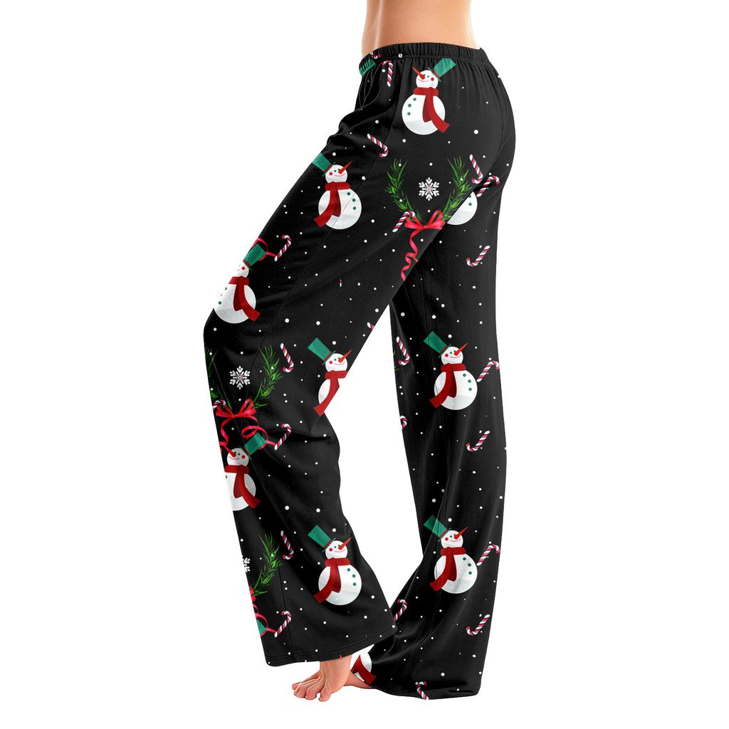 Women's Christmas Print Pants, Casual Pajama Bottoms with No and No Pockets