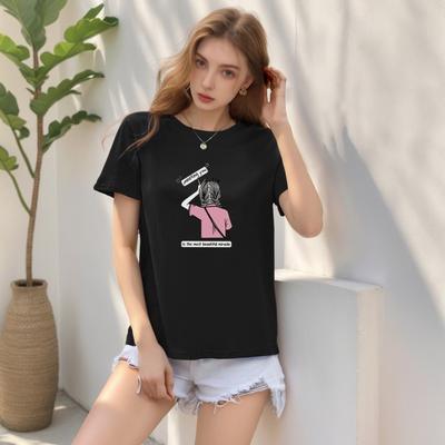 Women's New Casual Tops Loose Round Neck Cute Girl Cartoon Printing T-shirt