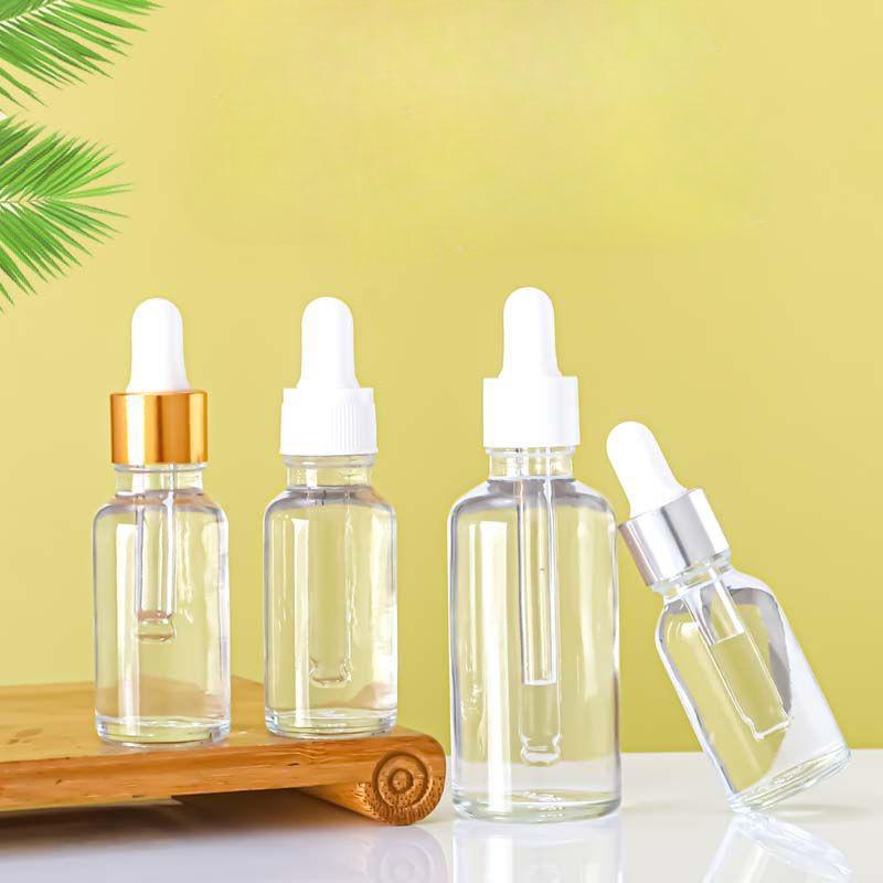 Erhältlich: 50ml klare Glasflasche für ätherische Öle, 30ml Probenflasche, Gummipipettenflasche für Seren und Kosmetika.