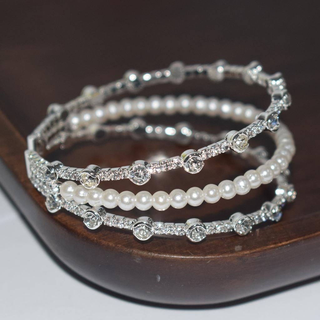 Europe and America Cross Border Women's New Exquisite Elegant Multi-Row Pearl Rhinestone Open-Ended Bracelet Bridal Wedding