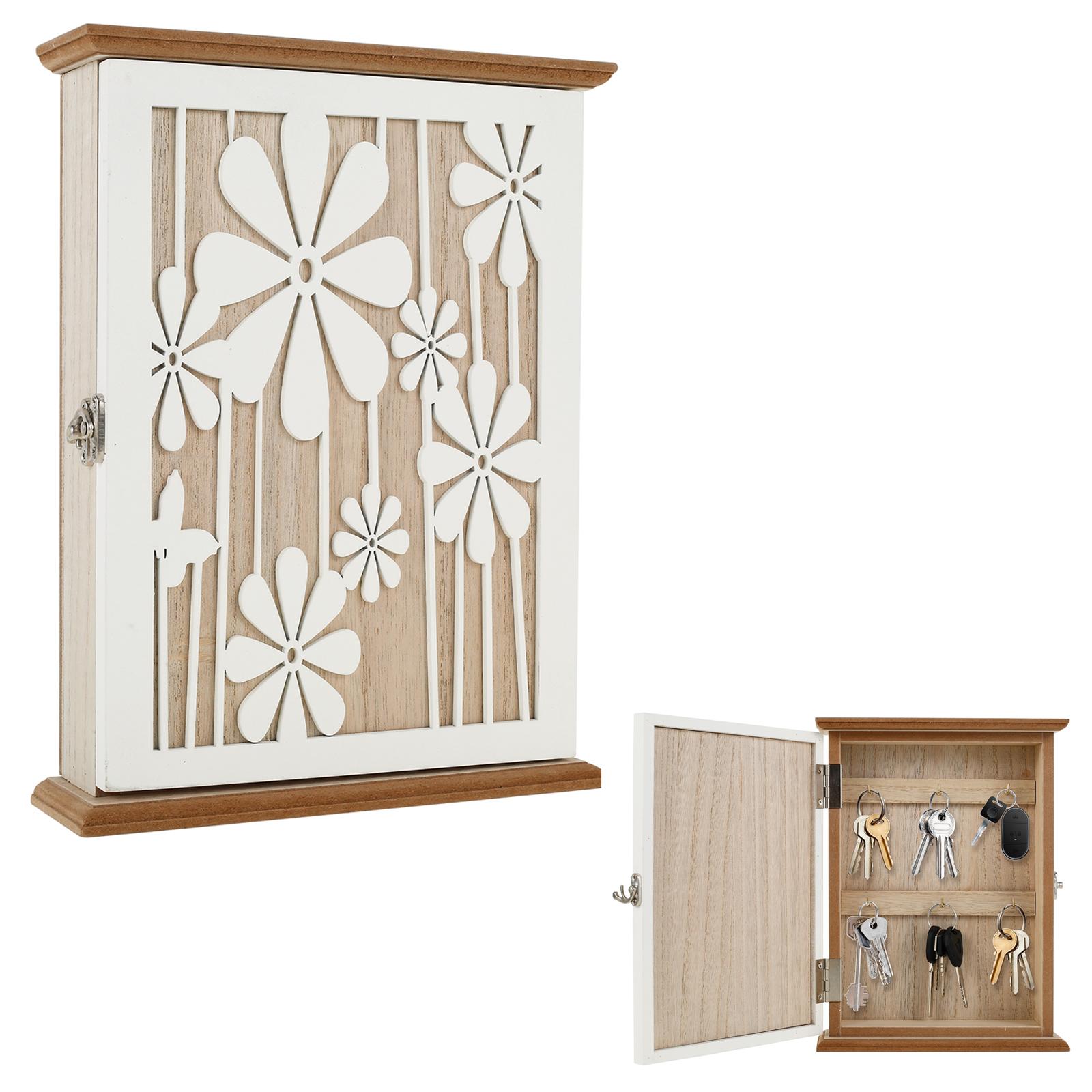 

Wood Key Box Decorative Vintage Key Storage Cabinet with Hanging Hooks Wall Mounted Key Holder for Home Entrance Living Room