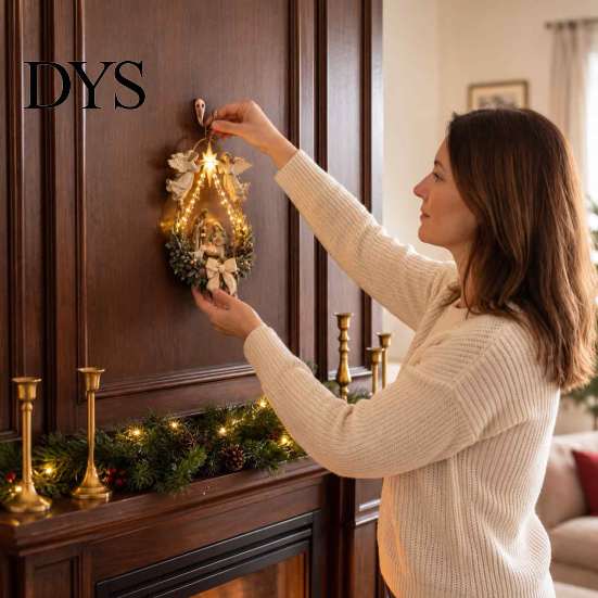 Christmas Star Gift for Family Lighted Nativity Door Swag, Bethlehem of Faith Wall Decor, Light-up Holy Hanging Decoration with Lights Front