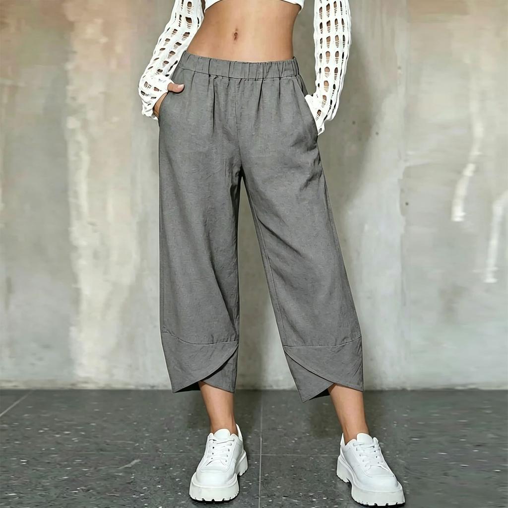Women's Loose Fit Pants with Elastic Waistband and Hem for Casual Everyday Wear