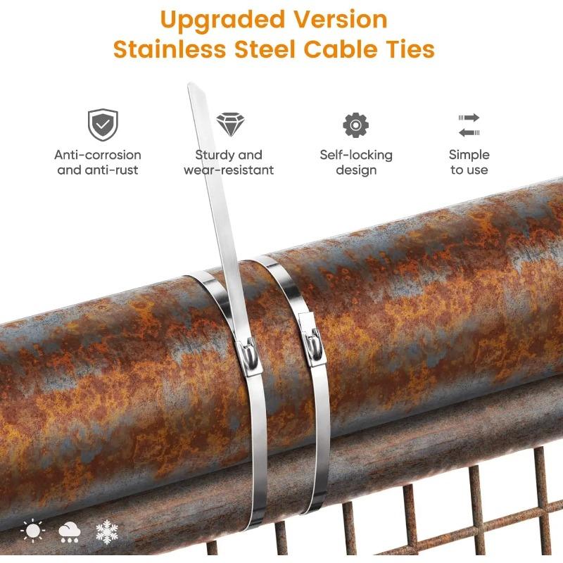 20-100PCS Heavy Duty Self-Locking Metal Cable Ties, Multi-Purpose Stainless Steel Zip Straps Fastening Rings for Exhaust Wrap & Cable Organizer
