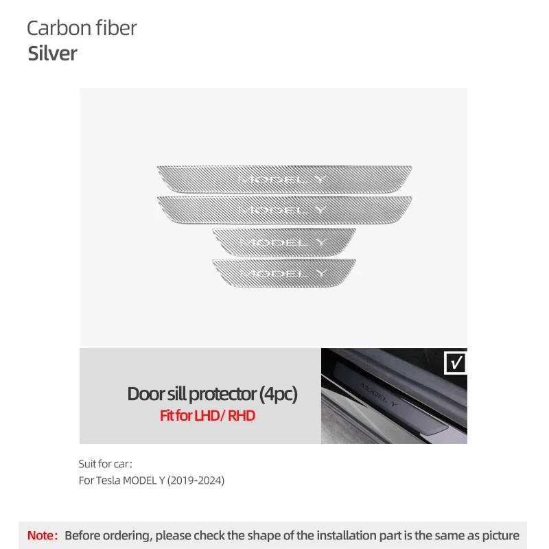 Carbon Fiber For Tesla Model Y -2024 Car Door Sill Panel Protector Trim Stickers Anti-scratch Accessories Tuning Decoration