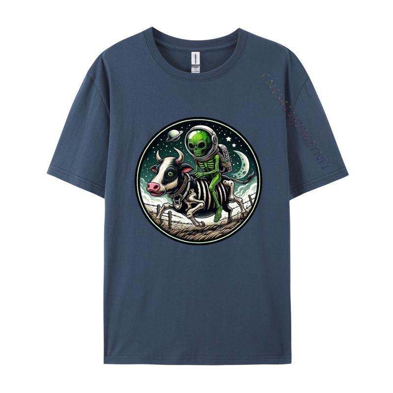 Space Alien Skeleton Riding A Zombie Cow TShirt Print Fashion Tee Shirt 3xl 100 Cotton Funny Male Tshirt
