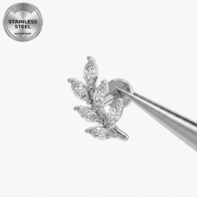 Euro Cross 316L Stainless Steel Leaf & Butterfly Ear Lip Stud