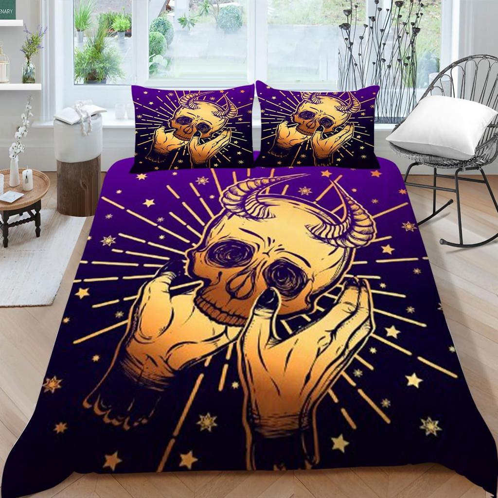 Bettbezug-Set mit Totenkopf-Druck, für King-Size-Bett, Doppelbett, Heimtextilien, modische Bettwäsche, Anzug, Bettbezüge, einzigartiges Design