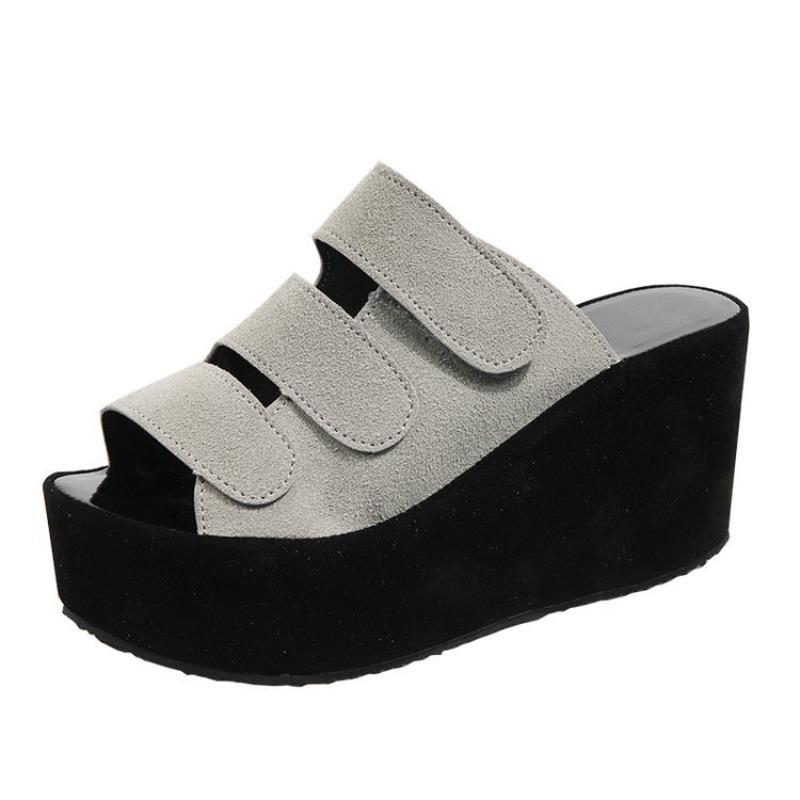 Women's Plus Size Velcro Platform Wedge Sandals, Suede Chunky Heel Summer Slides