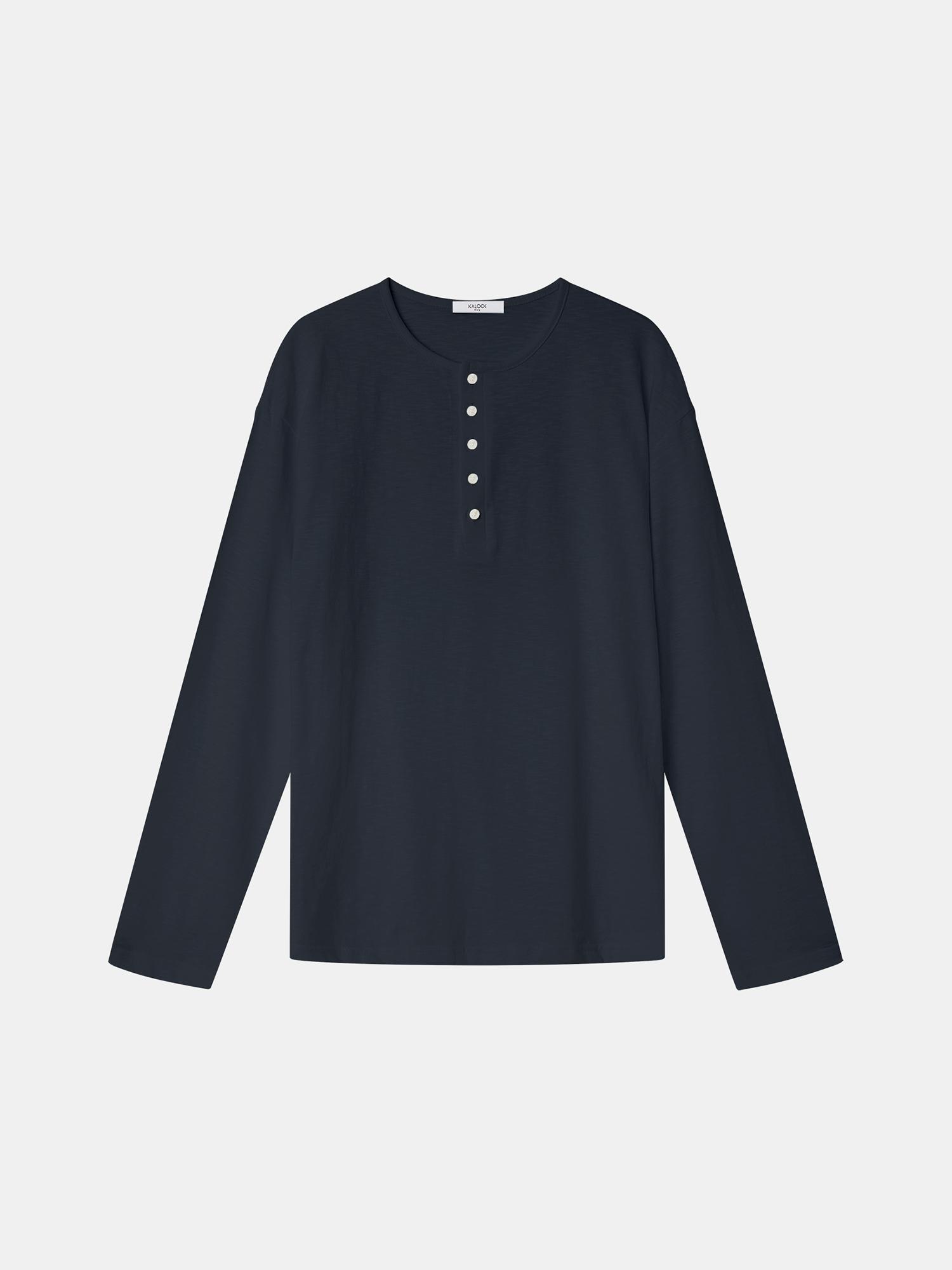 Icaruk Loose Fit Henley Neck Long Sleeve T-Shirt Ctee113 Note/Free(105)