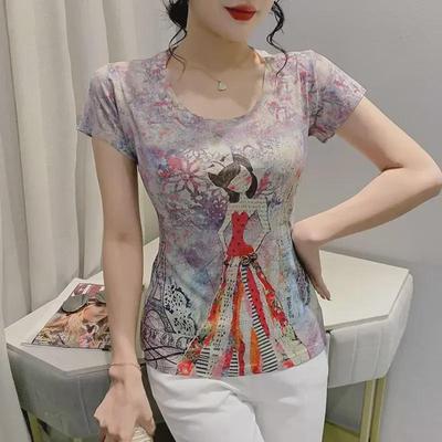 European 2023 Fashion Cartoon Print Slim-Fit Women's T-Shirt