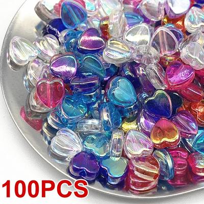 100 perline di colore arcobaleno trasparente acrilico a cuore da 9 mm da 9 mm per la creazione di gioielli fai-da-te