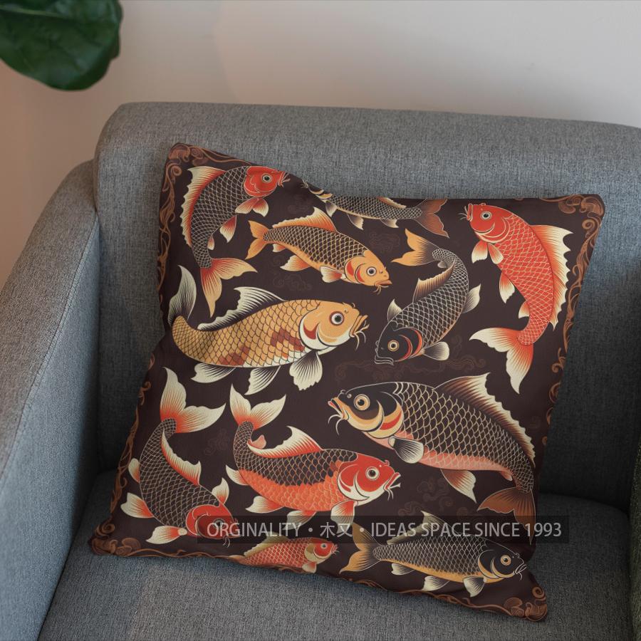 2D Koi Fish Pattern Decorative Cushion Cover Pattern Cushion Cover Suitable For Sofa Bedroom Car Pillow Cover