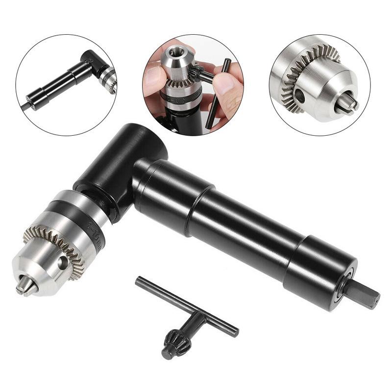90 Degree Right Angle Electric Drill Corner Tool Aluminum Alloy Turning Tool Iron Chuck Adapter Narrow Space Drilling 0.8-10mm