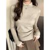 270g Lambswool Lace High-Collar Long-Sleeve T-Shirt for Women's Autumn/Winter