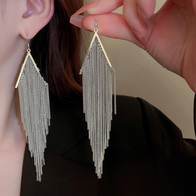Exquisite Silver Needle Flower Bow Tassel Earrings - Luxury European & American Style for Women