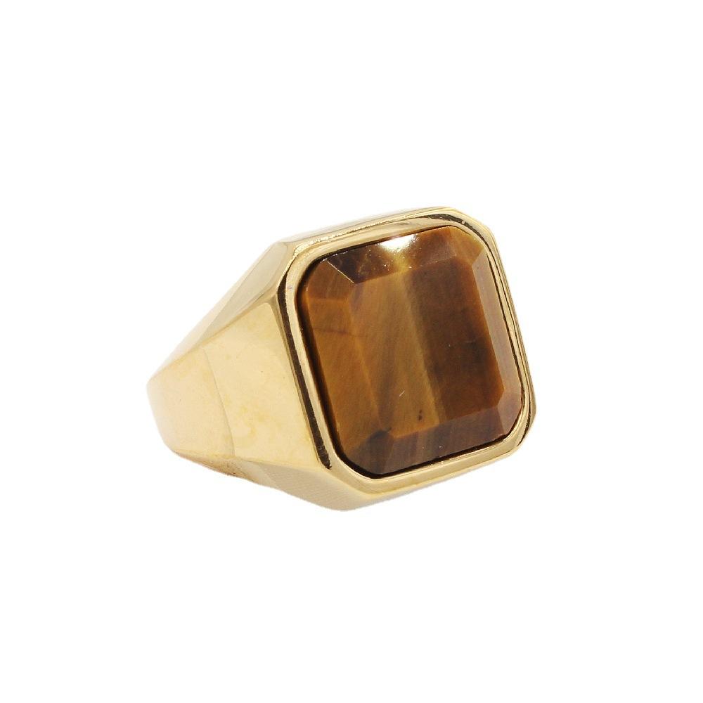 2026 Jewelry European and American Personalized Simple Square Gemstone Tiger Eye Men's Jewelry Ring
