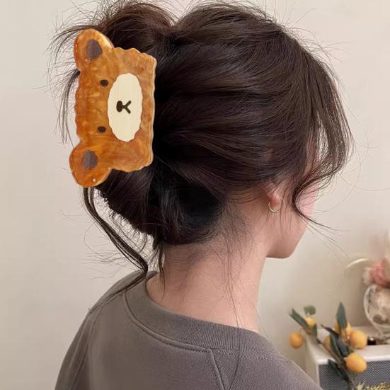 Hair Clip Cartoon Bear Shape Acrylic Back Head Hair Claw Anti-slip Teeth Half-Tied Hairstyles Large Shark Hair