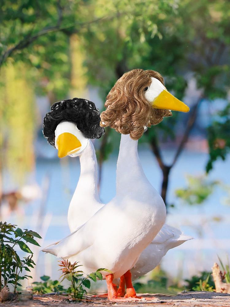 3pcs Pet Wigs Goose Headgear Funny Short Curly Bob Wig Set for Dogs Cats Costume Party Props