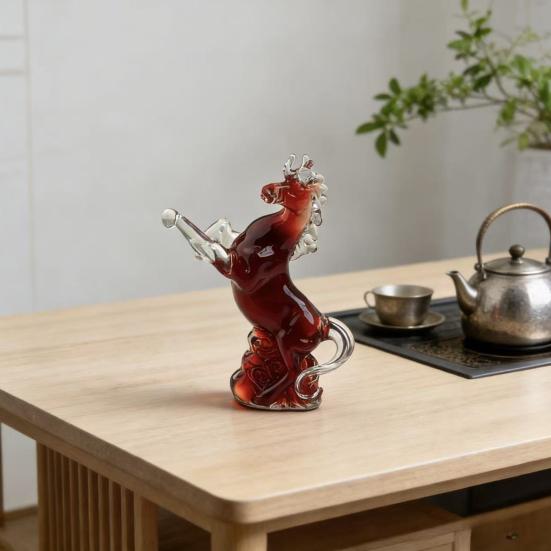 Faux Crystal Horse Statue Small Hand Blown Glass Horse Chinese Feng Shui Figurine Collectible Animal Sculpture for Home Office Desk Table Decor