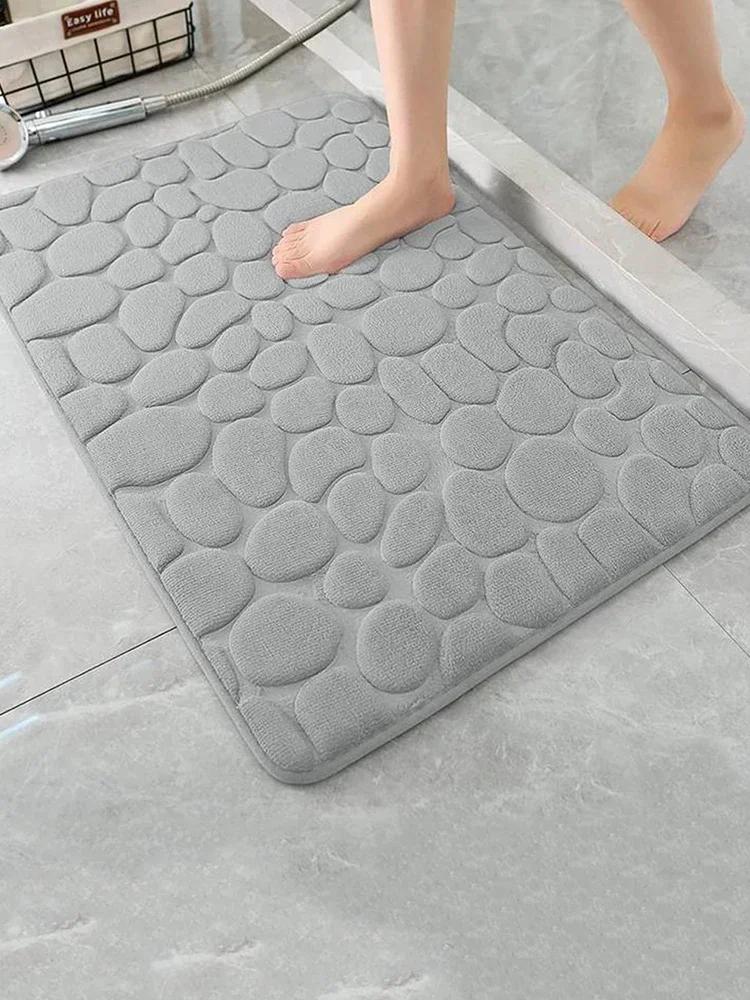 3D Non Slip Bathroom Mat Cobblestone Embossed Bath Mats Absorbent Doormat Carpet Door Floor Mats Machine Washable Quick Drying