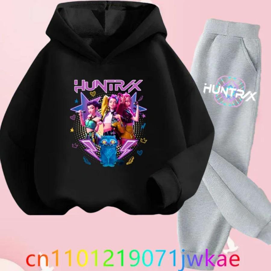 Kids Hoody Suit KPop Demon Hunters Printed Children's Clothing Y2K Hoodies+Pants Sports Sets
