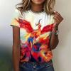 Summer Round Neck 3D Phoenix Pattern Print Top Fashionable Casual Short Sleeved Women's T-shirts