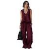 Summer Ruffle 2 Piece Sets for Women Sleeveless V Neck Tank Top And Wide Leg Pants Sets Casual Loose Loungewear Outfits