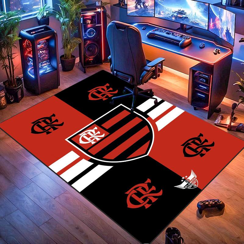 Flamengo Club Crest Red Black Print Area Rug Brazil Soccer Non‑Slip Rectangular Floor Mat Football Fan Bedroom Gaming Room Home Decor Rug