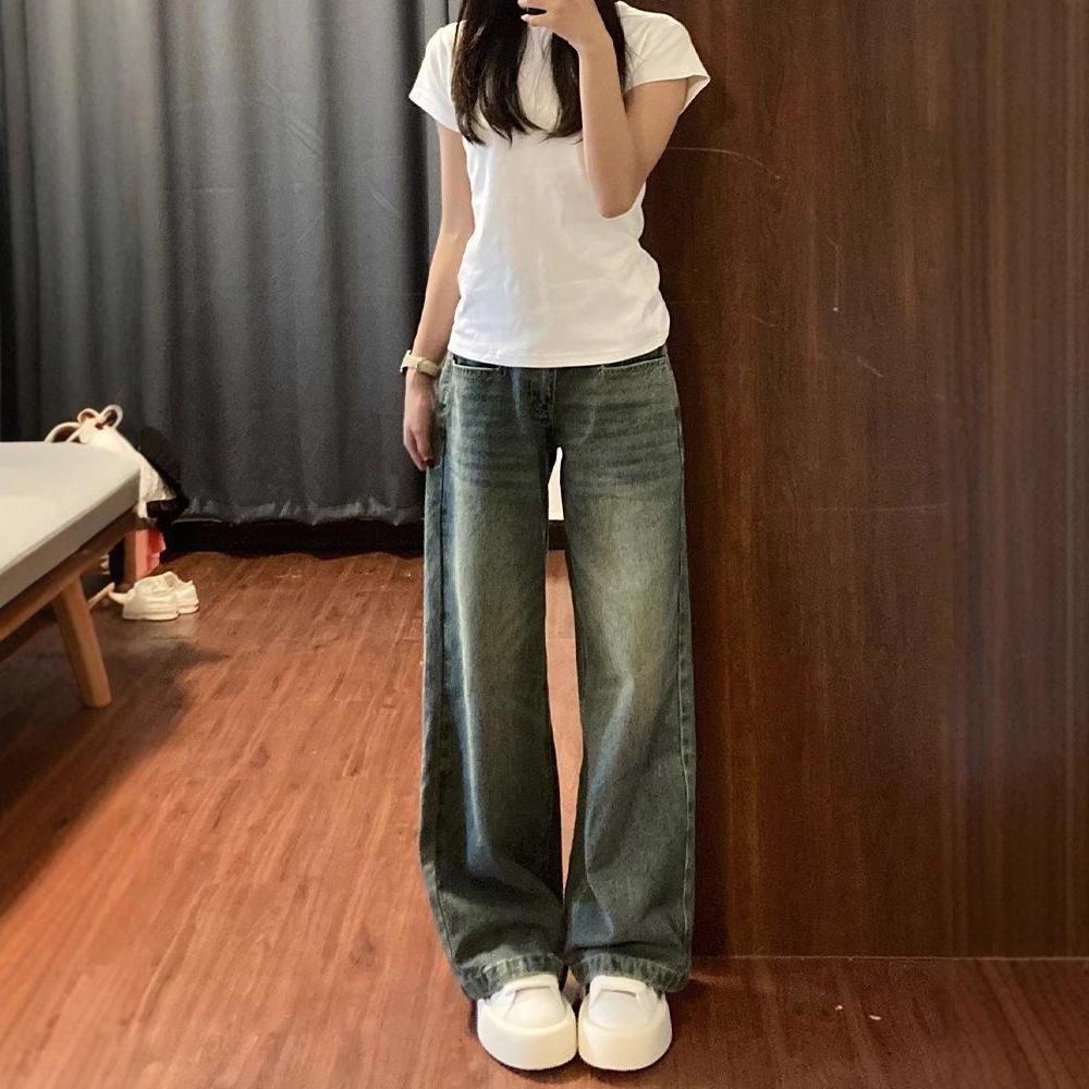 Women's American Retro Fleece-Lined Wide Leg Jeans - Autumn/Winter High Waist, Slimming, Loose Fit, Straight Leg Pants