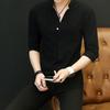 Men's Slim Fit Stand-up Collar Shirt: Short & Long-Sleeved Korean Style for Spring/Autumn