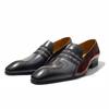 Men's Loafers Cowhide Leather Gray Red Mixed Striped Elastic Band Casual Shoes for Gentleman Party Wedding Footwear