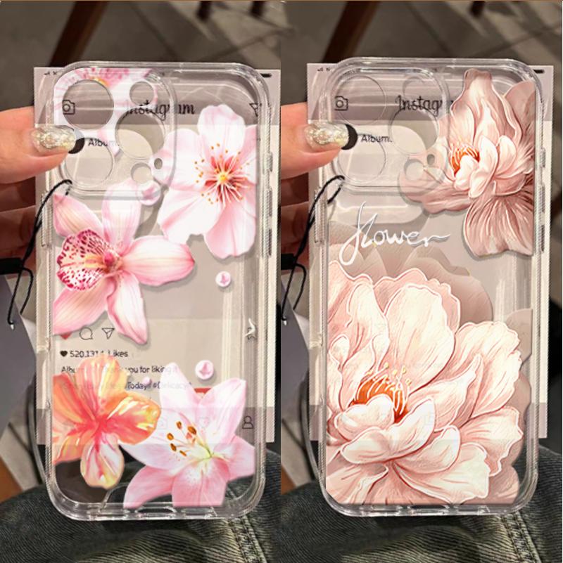 Pink Lily Flower Case For Redmi Note 15 Pro 14 4G 13 5G 12 Plus MAX 11 Pro 12S 11S A5 A3 15C 13C 14C Y2K Soft Clear Cover