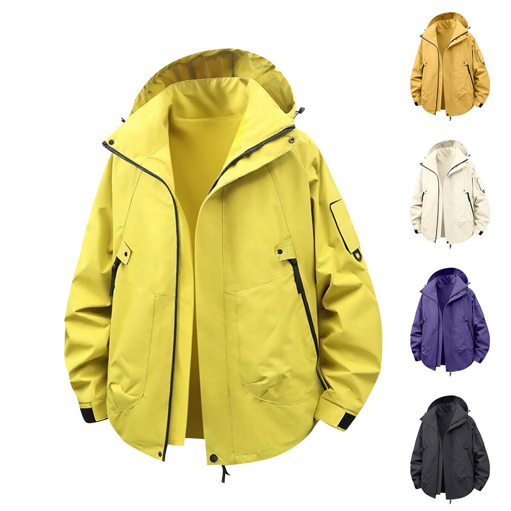 Men's Solid Color Hooded Large Pocket Jacket Outdoor Leisure Sports Fashion Jacket