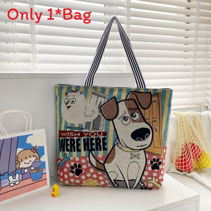 Elephant Hello Kitty Butterfly Embroidered Canvas Tote Bag With Seamed Stitching For Daily Use