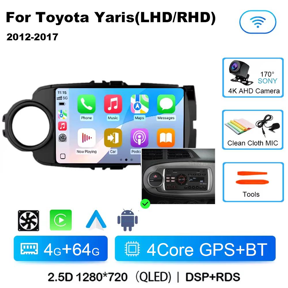 Autorádio Android 14 Carplay pro Toyota Yaris 2012 2013 2014 2015 2016 2017 Navigace GPS Multimediální přehrávač stereo wifi BT Auto