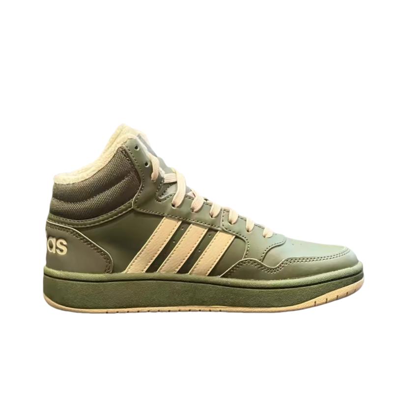 Adidas HOOPS Slip-Resistant Warm Mid-Top Kids' Skateboarding Shoes Green Teenagers Sneakers IH7895