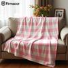 Plain Pink Ginghams Cartoon Anime Print Flannel Blanket Soft Warm Throw for Kids Bedroom Sofa Christmas Office Car