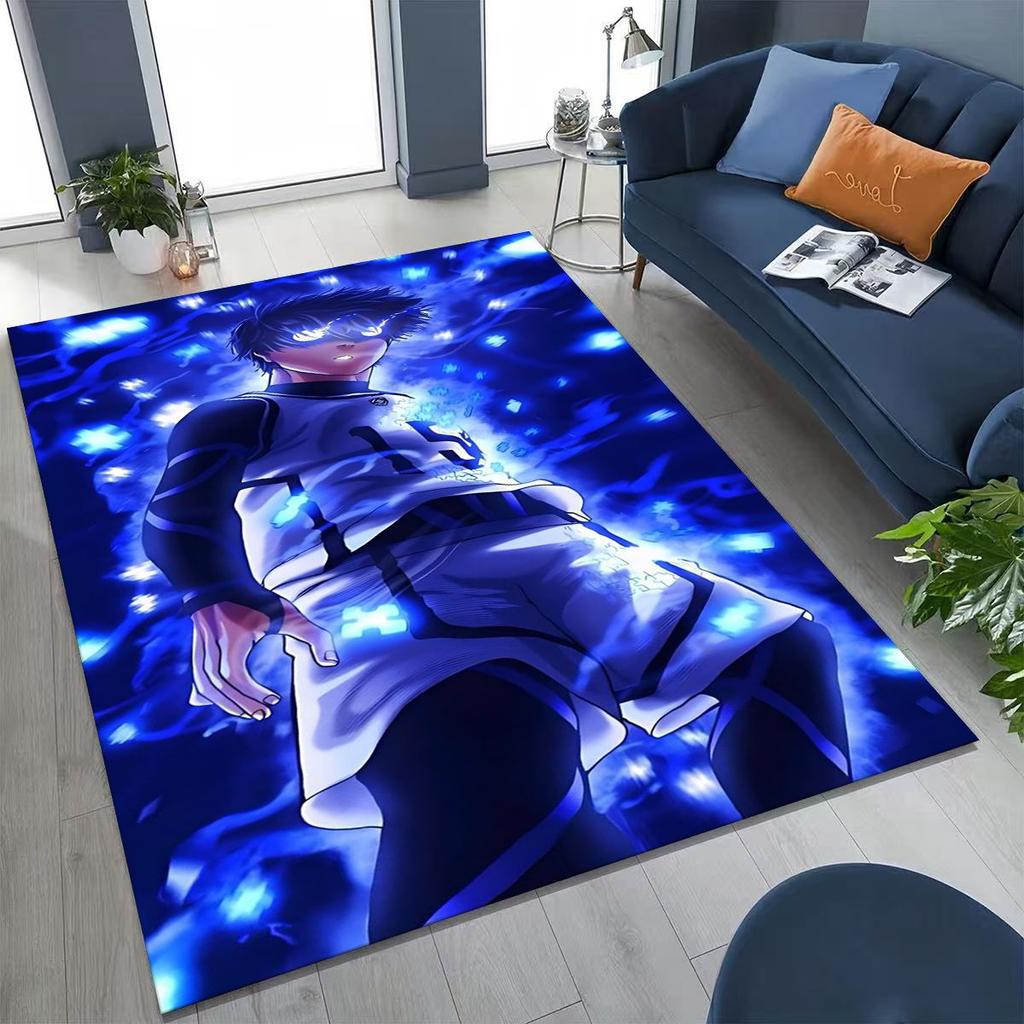 Cartoon BLUE LOCK Fußball Anime Isagi Teppich für Schlafzimmer Wohnzimmer Sofa Zuhause Fußmatte Dekor, Große Kinder Spiel Rutschfeste Bodenmatte