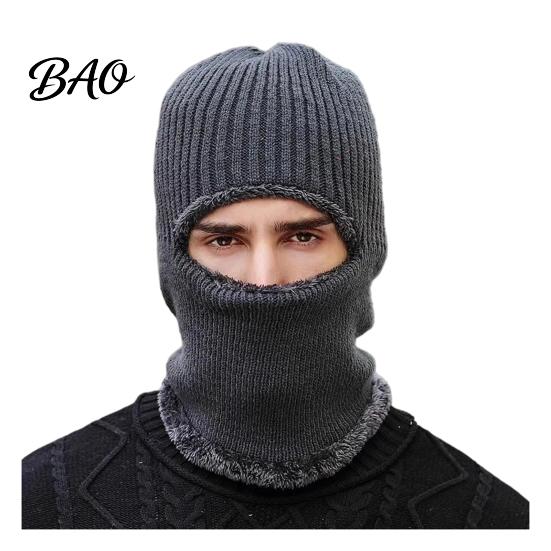 Men Winter Hat Knit Hooded Scarf Hat, Warm Balaclava Hood for Cold Thermal Weather, Windproof Neck Warmer Skull Cap Outdoor Cycling Accessories