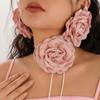 Exaggerated Three-Dimensional Rose Flower Necklace Choker Simulated Fabric Wax Thread Wrapped Camellia Neck Chain