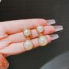 French temperament simple metal pearl stud earrings cold wind earrings fashion celebrity light luxury versatile ear jewelry