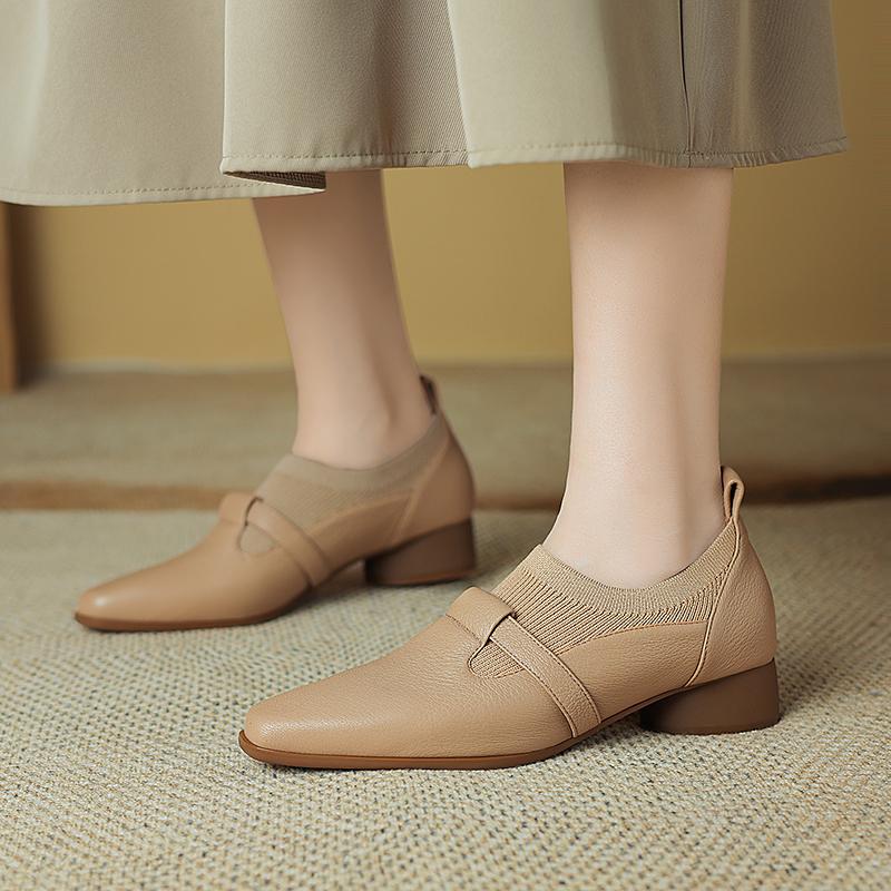 Fashion 2025 New Fashion Classic Spring Women's Shoes Genuine Leather Square Toe Chunky Mid Heel Shoes Women Concise Pumps Luxury Shoes