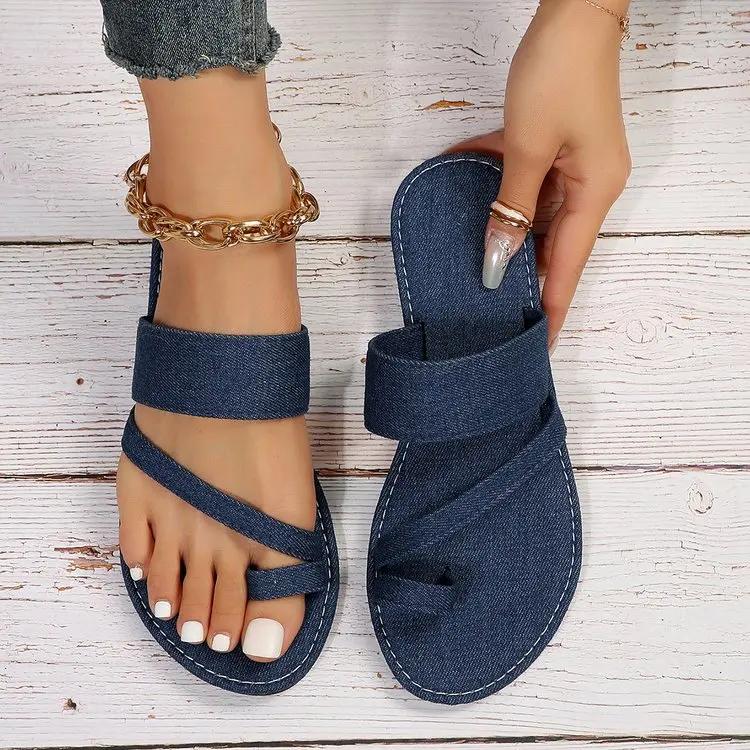 Fashion Fashionable New Summer Women's Shoes Versatile Sports and Casual Set Toe Women's Flat Bottom Sandals and Slippers Solid Color