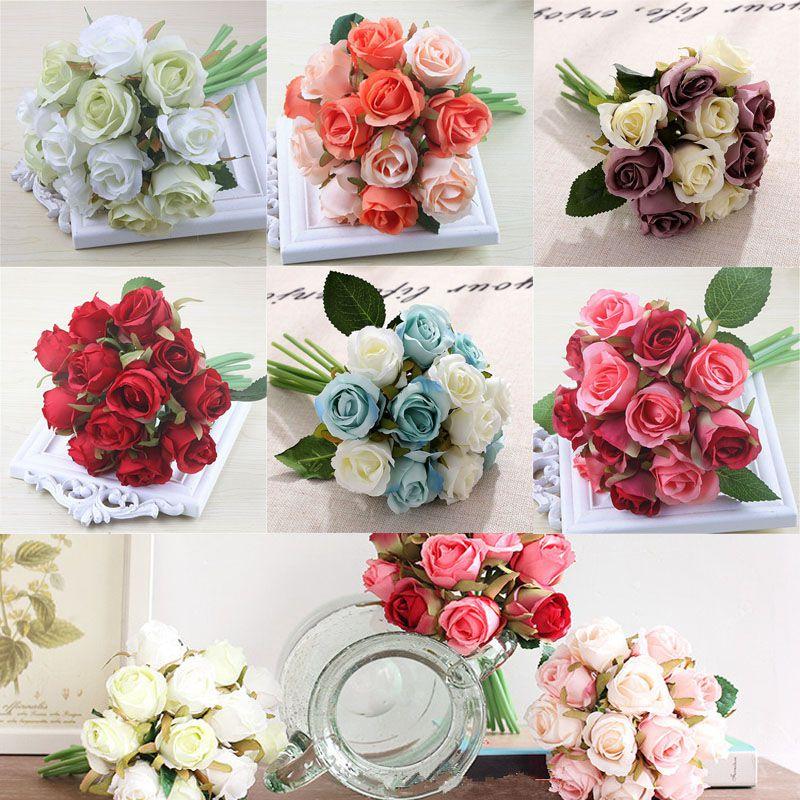 Lifelike 12 Head Artificial Flowers Rose Silk Bouquet For Bridal Weddings And Events