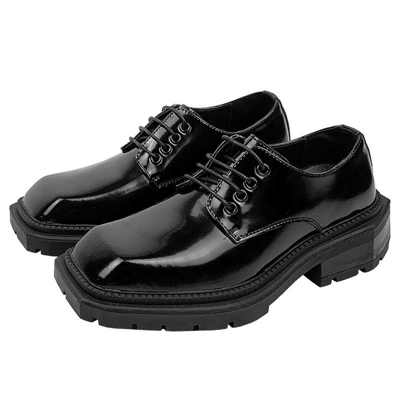 Spring and Summer New Niche High-end Square Head Leather Men s British Style Business Platform Derby Shoes 39