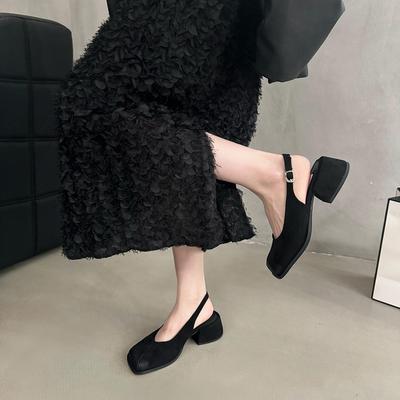 French Square Head Thick Heel Bag Head Sandals Women's Shoes 2024 New Spring and Summer Temperament Retro High-heeled Single Shoes