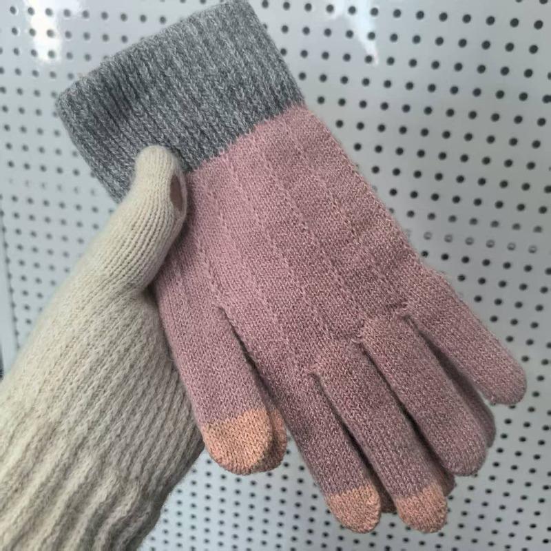 Winter thermal gloves knitted thermal wool jacquard leather standard imitation cashmere gloves jacquard game gloves