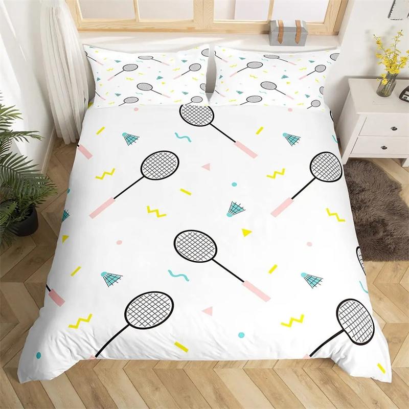 Sports Badminton Duvet Cover Fluorescent Green Pink Badminton Racket Bedding Set Sports Game Comforter Cover Fashion Quilt Cover
